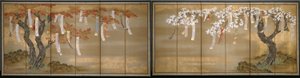 Cerisier en fleurs et érables d